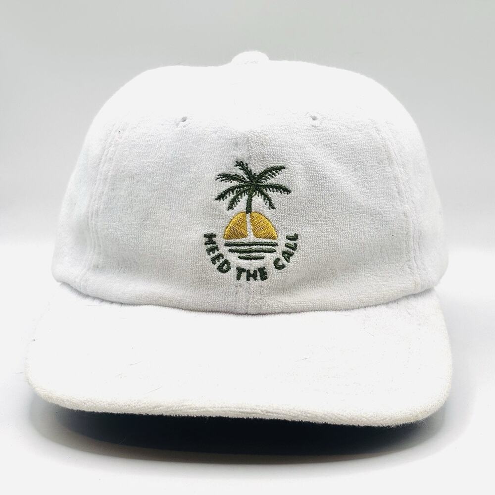Howler Bros Hat Cap Strap Back Sunset Palm Graphic White Terry Heed the Call
